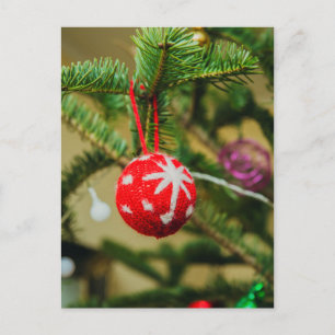 Cartão Postal De Festividades Baute de Natal vermelho em crochê