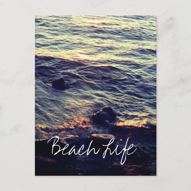Cartão Postal De Festividades Beach Life cita Waves Ocean Sunset Water Scense (Frente)
