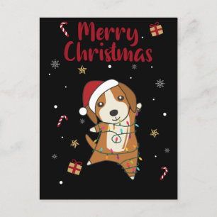 Cartão Postal De Festividades Beagle Feliz Natal Animais de Inverno Cachorro