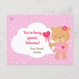 Cartão Postal De Festividades Bear Dia de os namorados Kids (Rosa para Meninas)