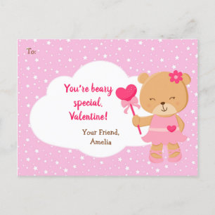 Cartão Postal De Festividades Bear Dia de os namorados Kids (Rosa para Meninas)