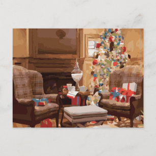 Cartão Postal De Festividades Beautiful Christmas Tree Living Room Scene