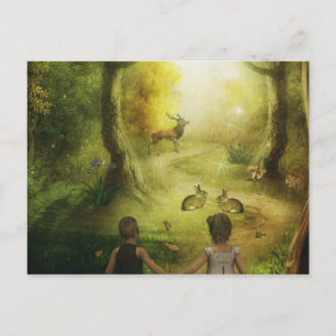 Cartão Postal De Festividades Beautiful Vintage Rabbit Woodland Scene Easter