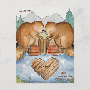 Cartão Postal De Festividades Beavers no Amor