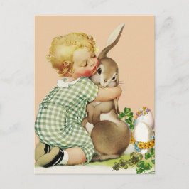 Cartão Postal De Festividades BEBÊ ABRAÇANDO BUNNY ORIENTAL, Rosa