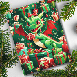 Cartão Postal De Festividades Bebê Dragão Com Todos os Presentes de Natal ai