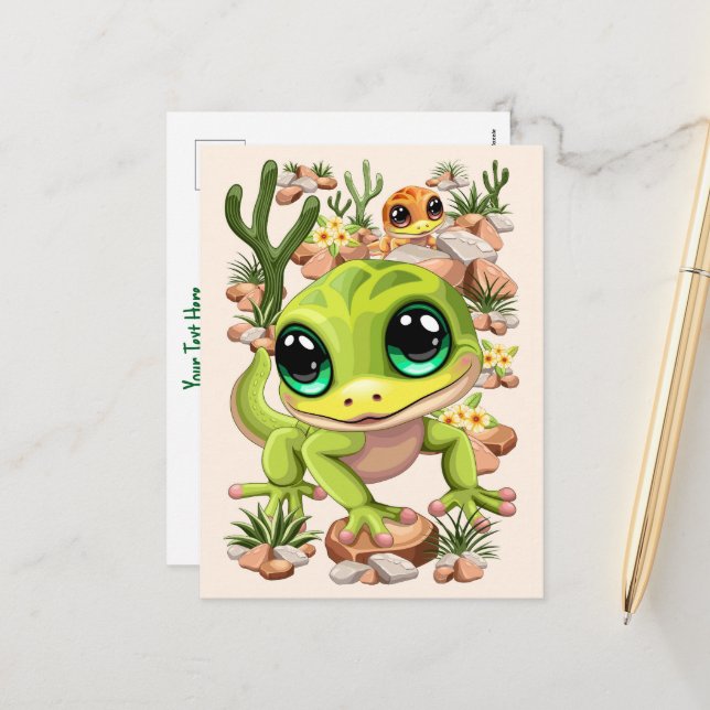Cartão Postal De Festividades Bebê Geckos Personagens de desenho animados (Frente/Verso In Situ)