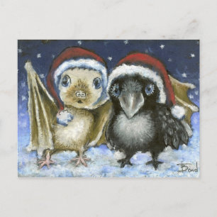 Cartão Postal De Festividades Bebê morcego e raven