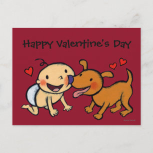 Cartão Postal De Festividades Bebê Nose Kisses do Cão