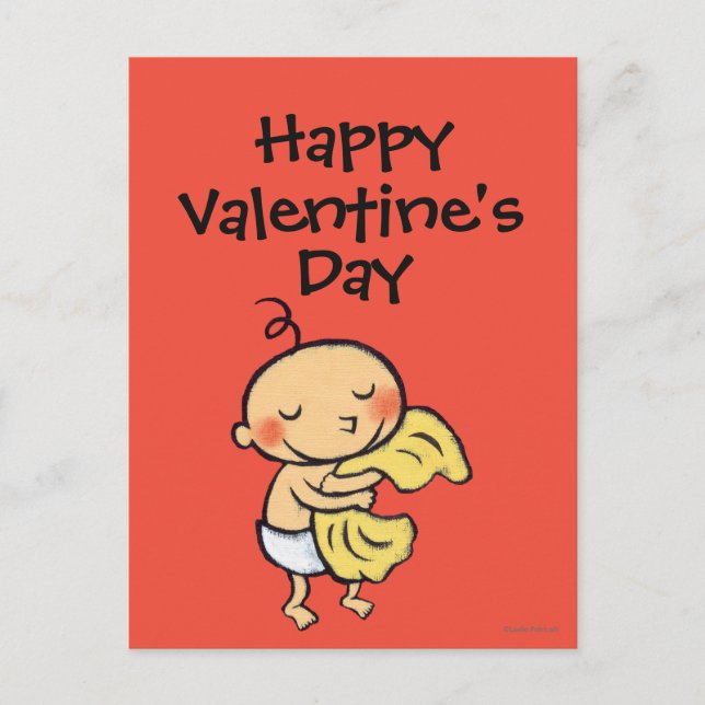 Cartão Postal De Festividades Bebê que abraça a cobertura amarela macia (Frente)