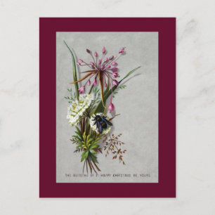 Cartão Postal De Festividades Bee e Allium Natal Vitoriano