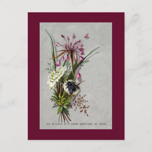 Cartão Postal De Festividades Bee e Allium Natal Vitoriano (Frente)