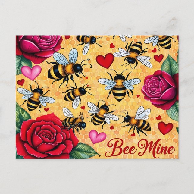Cartão Postal De Festividades Bee Mine Ouro Amor (Frente)