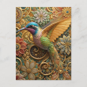 Cartão Postal De Festividades Beija-Flor em Flores Ornamentais