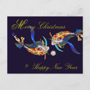 Cartão Postal De Festividades Beijar Koi Feliz Natal e Cartão de Ano Novo