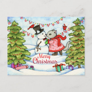 Cartão Postal De Festividades Beijo congelado - arte bonito do gato do Natal