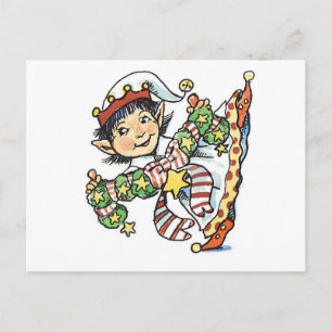 Cartão Postal De Festividades Bela dança de Elf Feliz, Cartografia de Natal Retr