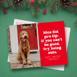 Cartão Postal De Festividades Bela lista pro gorjeta engraçada de Natal<br><div class="desc">Bela gorjeta pro lista - se não pode ser bom tentar ser fofo. Este cartão postal festivo e engraçado de Natal é perfeito para o seu cão, gato ou talvez até criança, que é muito fofo para a lista travessa. Envie sorrisos com este cartão postal de feriado vermelho e branco,...</div>