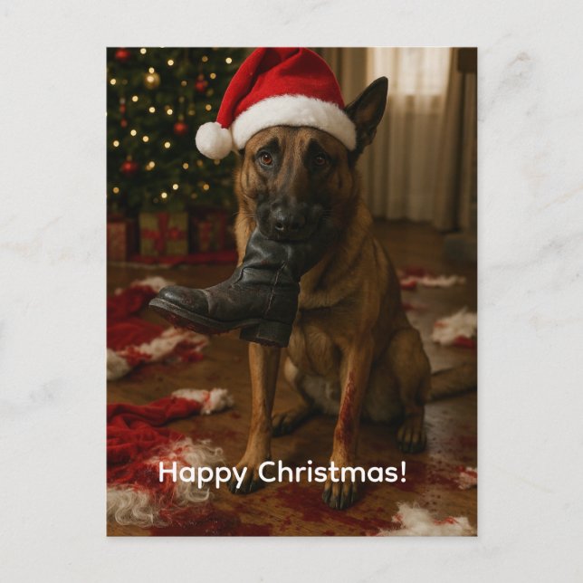 Cartão Postal De Festividades Belgian Malinois Eaten Santa Christmas postcard (Frente)