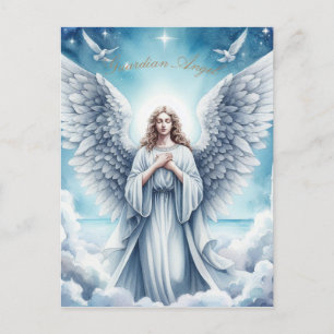 Cartão Postal De Festividades Belo Anjo Guardião Branco