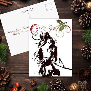 Cartão Postal De Festividades Belo Cavalo e Holly no inverno