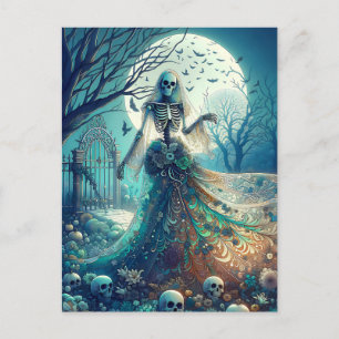 Cartão Postal De Festividades Belo esqueleto em Graveyard
