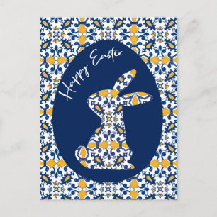 Cartão Postal De Festividades 🐇 💙 💛 Belo feriado Azulejos azul e amarelo