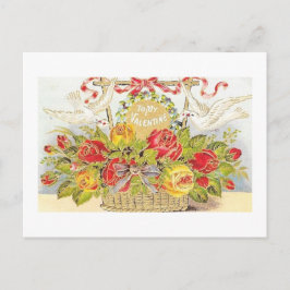 Cartão Postal De Festividades Belo Namorados Vintage Dovs & Rosa Basket