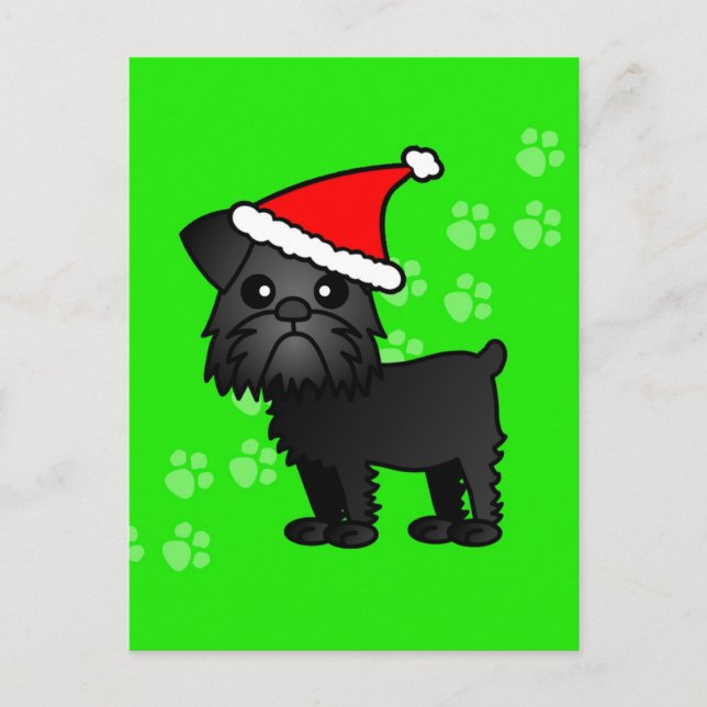 Cartão Postal De Festividades Belo negro Bruxelas Griffon Cartoon Santa Hat (Frente)