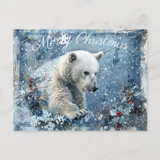 Cartão Postal De Festividades Belo Urso Polar no Natal