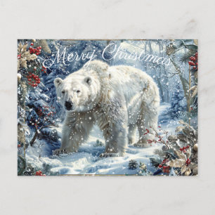 Cartão Postal De Festividades Belo Urso Polar no Natal