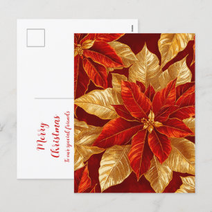 Cartão Postal De Festividades Belo Vintage Red Dourado Poinsettias Natal