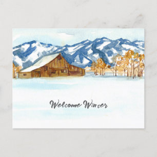 Cartão Postal De Festividades Bem-vindo Inverno Celeiro Wyoming Tetons Neve