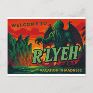 Cartão Postal De Festividades Bem-vindos a R’lyeh - Férias na Loucura