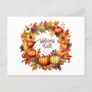 Cartão Postal De Festividades Bem-vindos ao outono Colorir Autumn Pumpkin Wreath