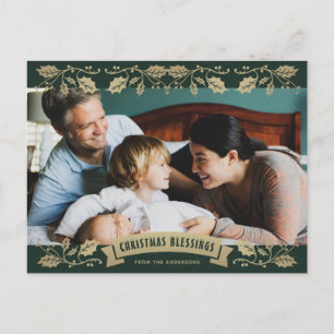 Cartão Postal De Festividades Bênçãos de Natal Verde Foto Cristã