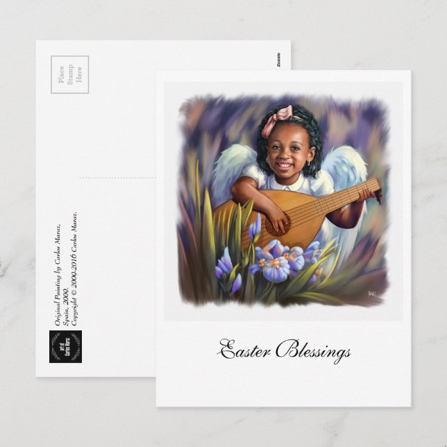 Cartão Postal De Festividades Bênçãos páscoas. Little African American Angel (Frente/Verso)
