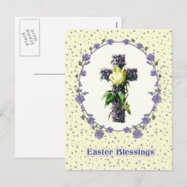 Cartão Postal De Festividades Bênçãos páscoas. Vintage Floral Cross Religião