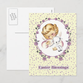 Cartão Postal De Festividades Bênçãos páscoas. Vintage Little Angel com Lamb