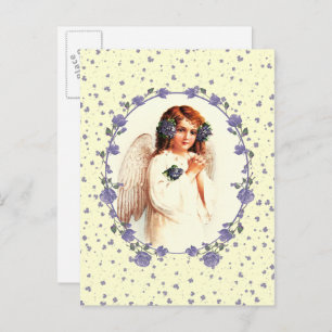 Cartão Postal De Festividades Bênçãos páscoas. Vintage Rezando Religião Anjo