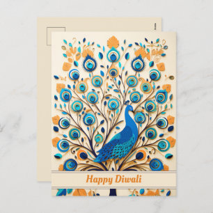 Cartão Postal De Festividades 🦚 Bênçãos Radiantes de Peacock Diwali