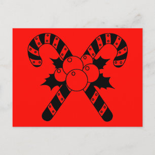 Cartão Postal De Festividades Bengalas & Azevinho Preto Feliz Natal