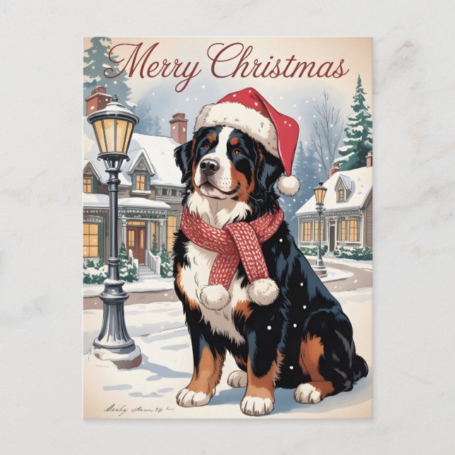 Cartão Postal De Festividades Bernese mountain dog personalized Christmas  (Frente)