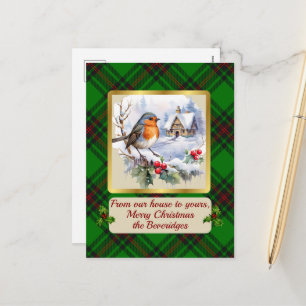 Cartão Postal De Festividades Beveridge Crest & Tartan w/Robin Personalizado