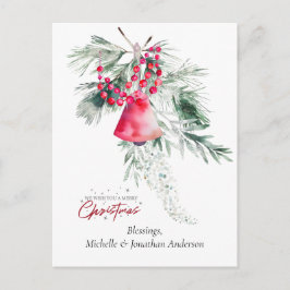 Cartão Postal De Festividades Bíblia de Design Simples Bell Greenery Verse