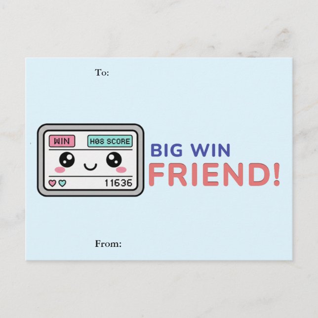 Cartão Postal De Festividades Big Win, Friend! Gaming Classroom Valentine Card (Frente)