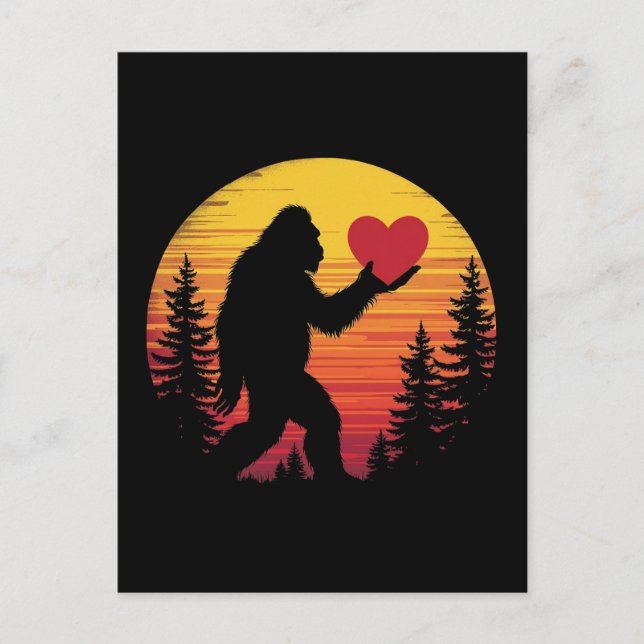 Cartão Postal De Festividades Bigfoot Heart Namorados Adora Sasquatch Sunset (Frente)