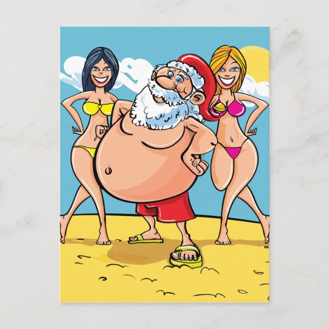 Cartão Postal De Festividades biquíni Beach santa claus (Frente)