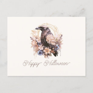 Cartão Postal De Festividades Bird Floral Happy Halloween