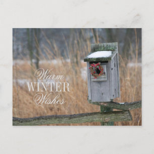 Cartão Postal De Festividades Birdhouse com Holiday Wreath